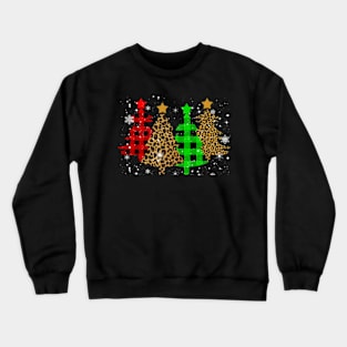 Merry Christmas Trees with Buffalo Plaid & Leopard Design Crewneck Sweatshirt